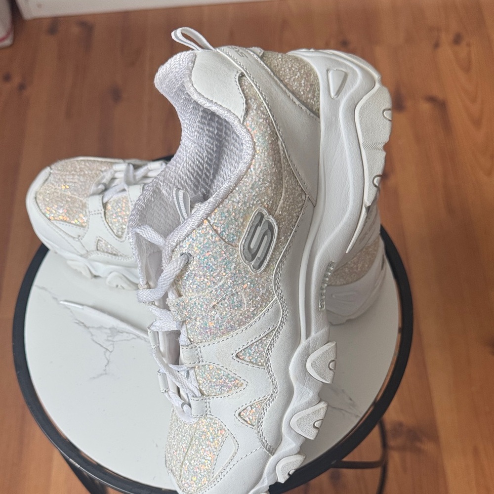 Skechers White Glitter Chunky Sneakers